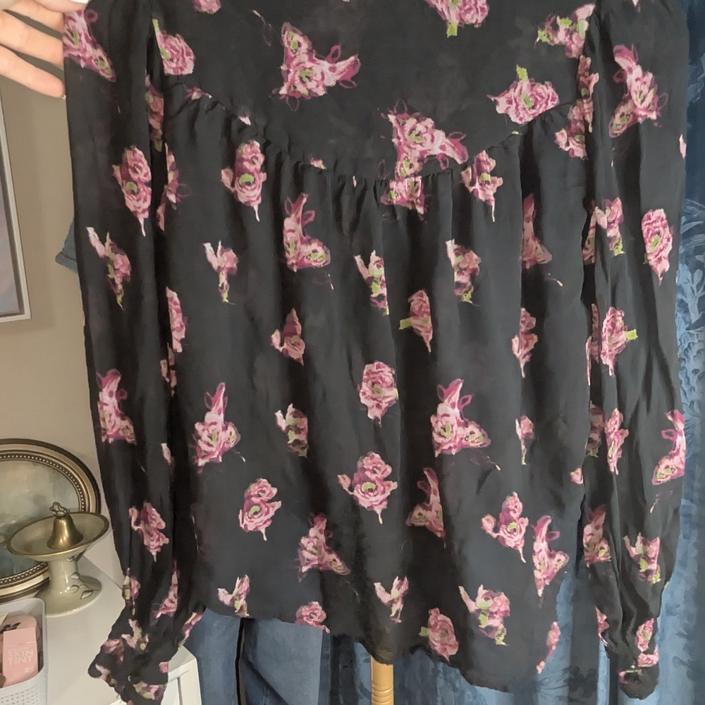 Anthropologie Black and Pink Floral Blouse - Picture 4 of 4